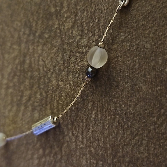 Pewter Hematite Floral Glass Focal Chain Necklace - Picture 4 of 10